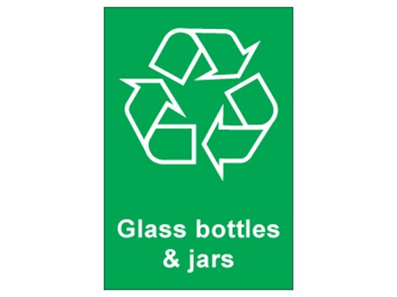 Glass bottles & jars recycling sign.