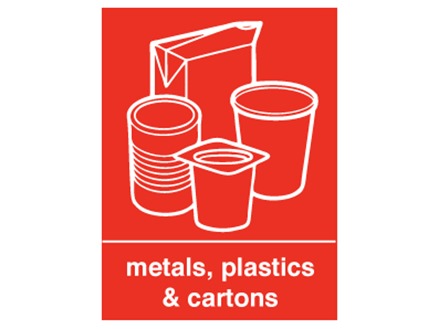 Metals, plastics & cartons WRAP recycling signs